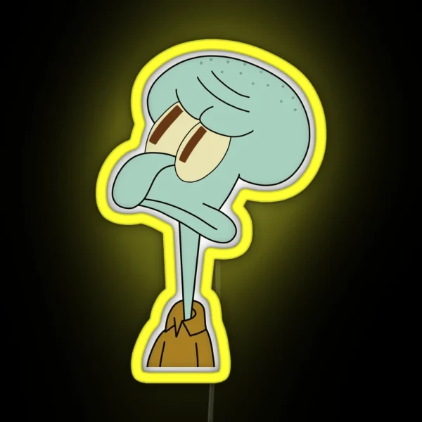 Judgmental Squidward Drawing RGB Neon Sign