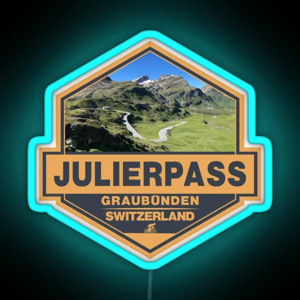 Julier Pass Switzerland Travel Art Badge RGB Neon Sign