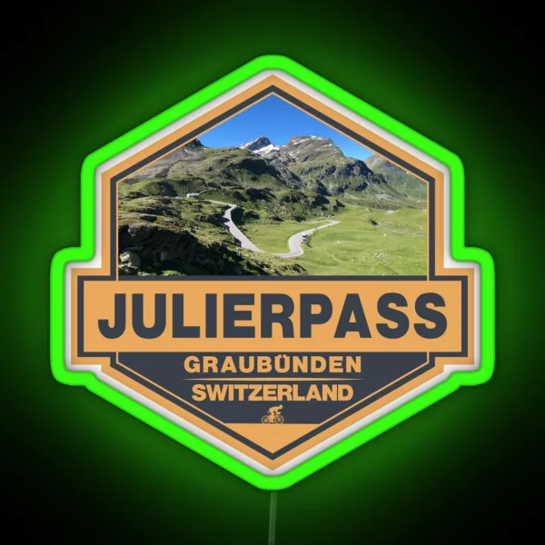 Julier Pass Switzerland Travel Art Badge RGB Neon Sign