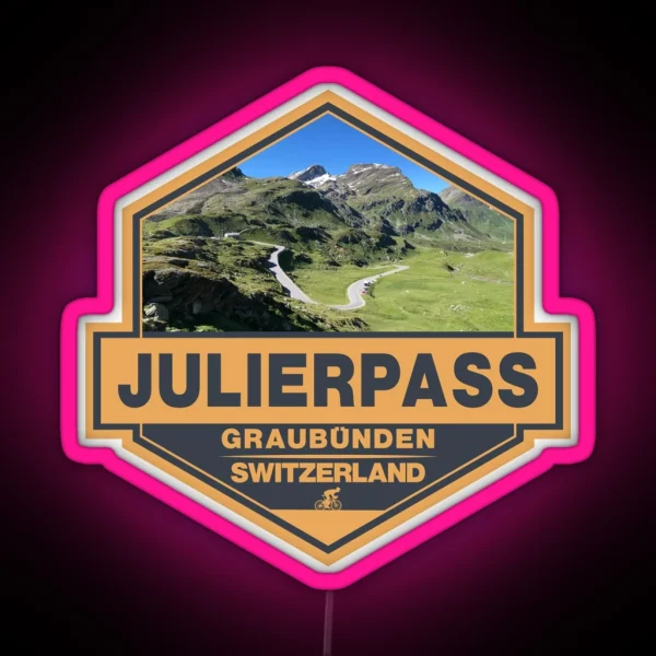 Julier Pass Switzerland Travel Art Badge RGB Neon Sign