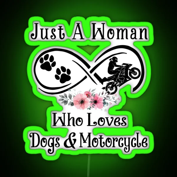 Just A Woman Who Loves Dogs And Motorcycle RGB Neon Sign