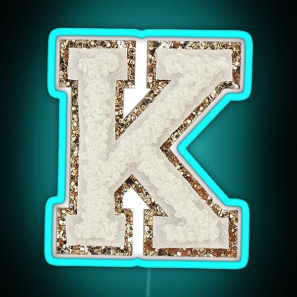 K Blanc Glitter Varsity Letter Patches RGB Neon Sign