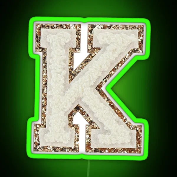 K Blanc Glitter Varsity Letter Patches RGB Neon Sign