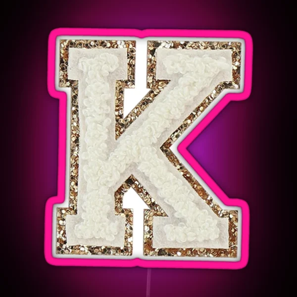 K Blanc Glitter Varsity Letter Patches RGB Neon Sign