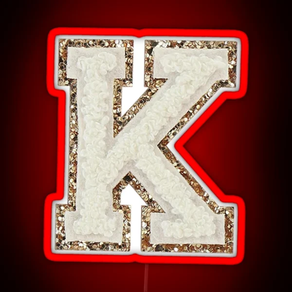 K Blanc Glitter Varsity Letter Patches RGB Neon Sign