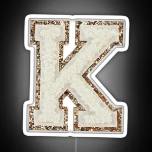 K Blanc Glitter Varsity Letter Patches RGB Neon Sign