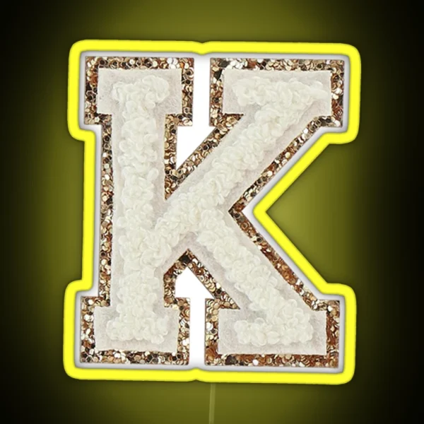 K Blanc Glitter Varsity Letter Patches RGB Neon Sign