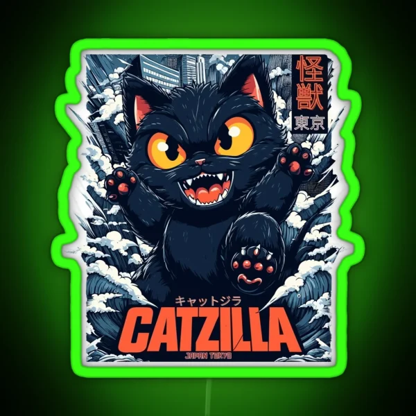 Kaiju Catzilla In Japan Tokyo RGB Neon Sign