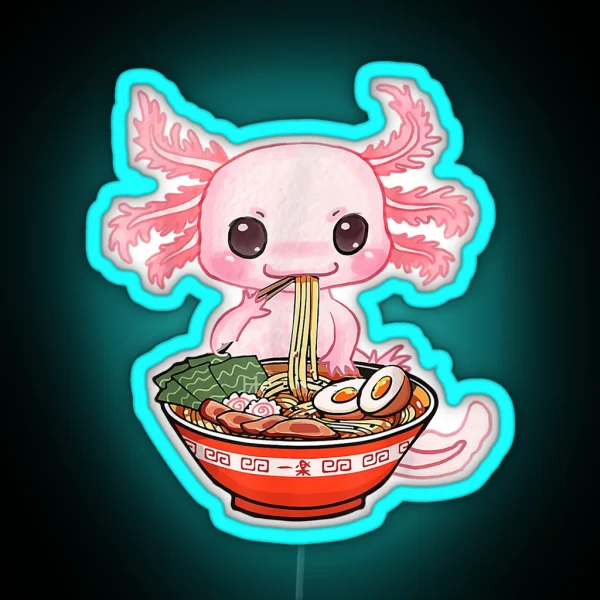 Kawaii Axolotl Eating Ramen Noodles Anime RGB Neon Sign
