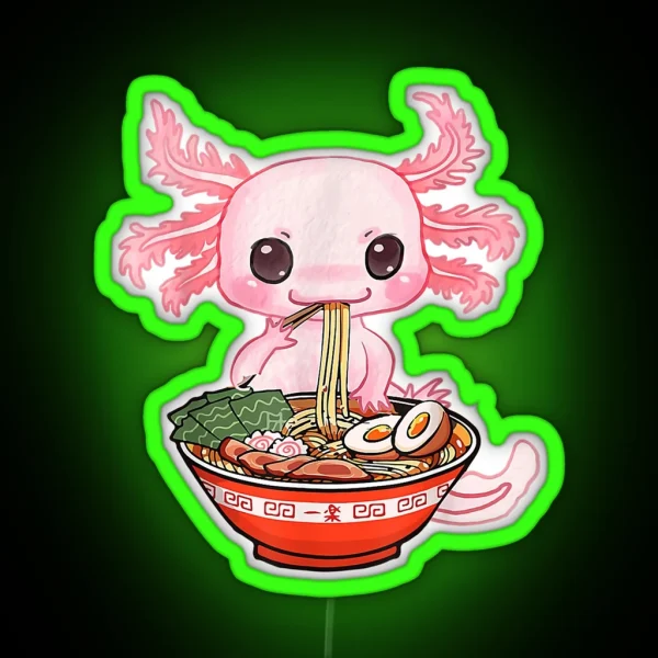 Kawaii Axolotl Eating Ramen Noodles Anime RGB Neon Sign