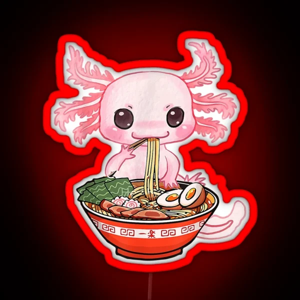 Kawaii Axolotl Eating Ramen Noodles Anime RGB Neon Sign