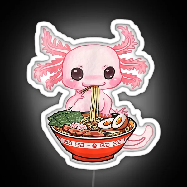 Kawaii Axolotl Eating Ramen Noodles Anime RGB Neon Sign