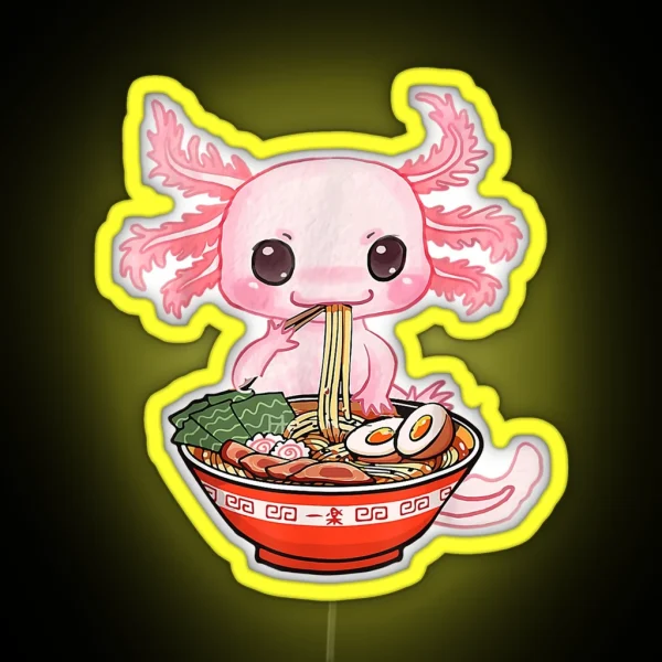 Kawaii Axolotl Eating Ramen Noodles Anime RGB Neon Sign