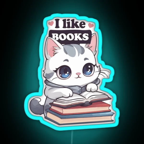 Kawaii Cat Book Lover RGB Neon Sign