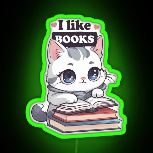 Kawaii Cat Book Lover RGB Neon Sign