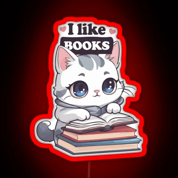 Kawaii Cat Book Lover RGB Neon Sign