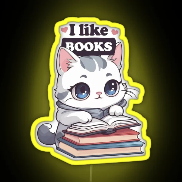 Kawaii Cat Book Lover RGB Neon Sign