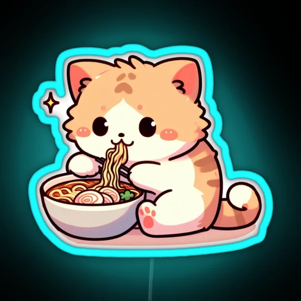Kawaii Cat Eating Ramen Noodles RGB Neon Sign