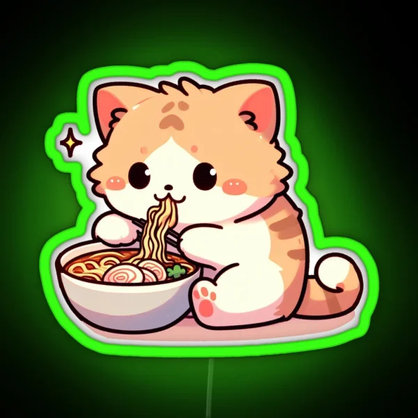 Kawaii Cat Eating Ramen Noodles RGB Neon Sign