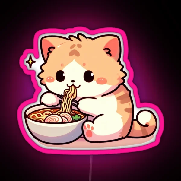Kawaii Cat Eating Ramen Noodles RGB Neon Sign