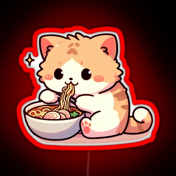 Kawaii Cat Eating Ramen Noodles RGB Neon Sign