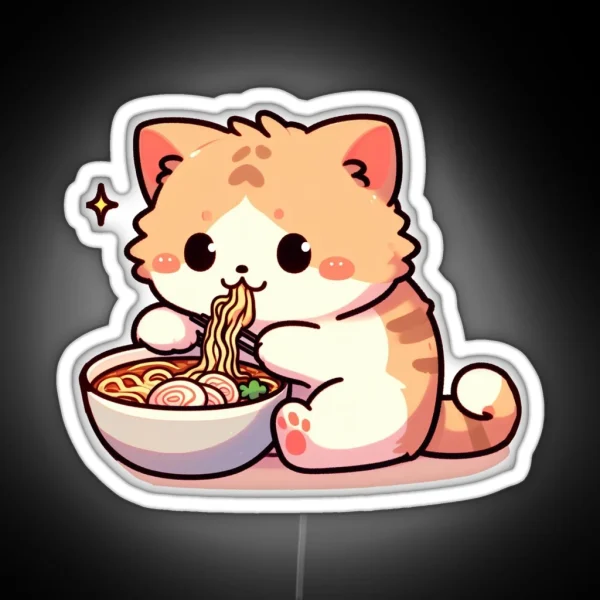 Kawaii Cat Eating Ramen Noodles RGB Neon Sign