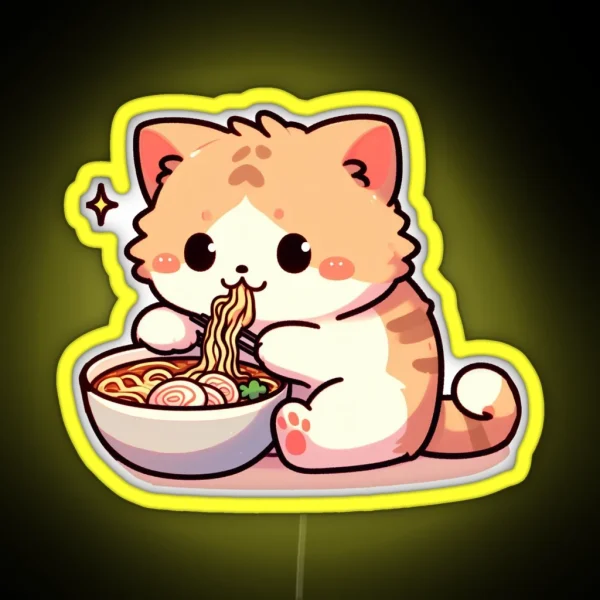 Kawaii Cat Eating Ramen Noodles RGB Neon Sign