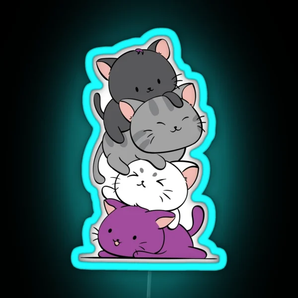 Kawaii Catpile With Text LGBTQ Asexual Pride For Ace RGB Neon Sign