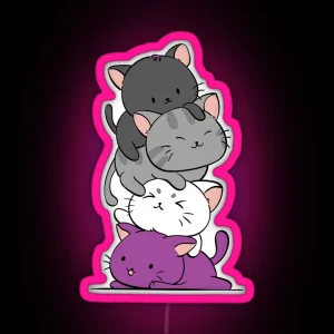 Kawaii Catpile With Text LGBTQ Asexual Pride For Ace RGB Neon Sign