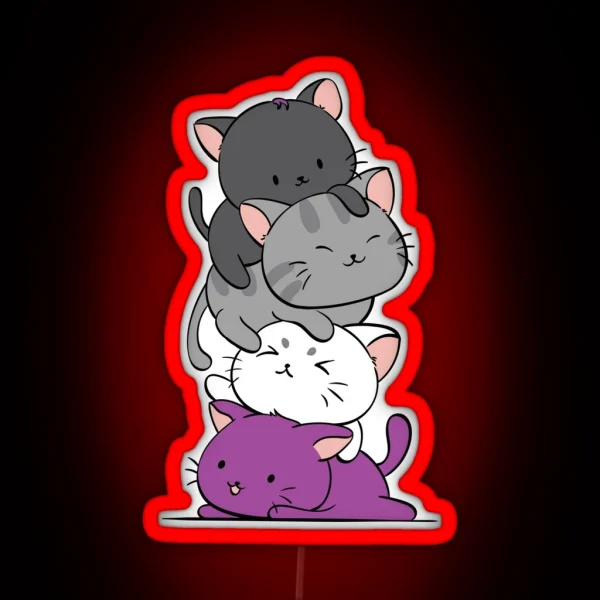 Kawaii Catpile With Text LGBTQ Asexual Pride For Ace RGB Neon Sign