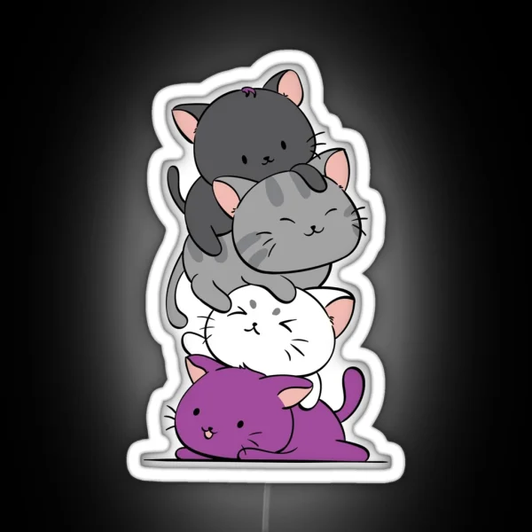 Kawaii Catpile With Text LGBTQ Asexual Pride For Ace RGB Neon Sign