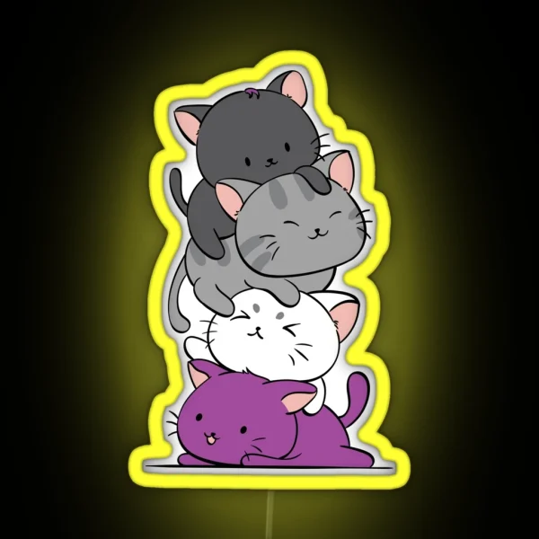 Kawaii Catpile With Text LGBTQ Asexual Pride For Ace RGB Neon Sign