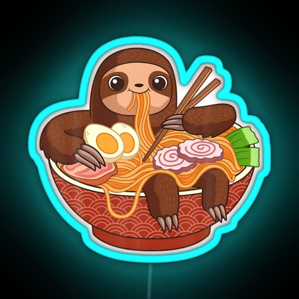 Kawaii Cute Anime Sloth Japanese Ramen Noodles RGB Neon Sign