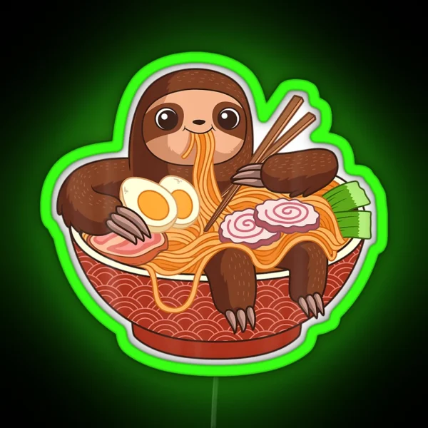 Kawaii Cute Anime Sloth Japanese Ramen Noodles RGB Neon Sign