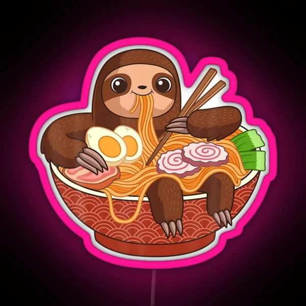 Kawaii Cute Anime Sloth Japanese Ramen Noodles RGB Neon Sign