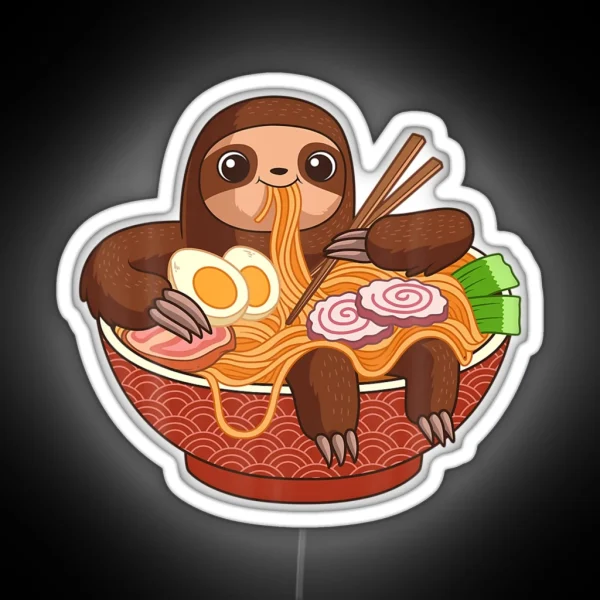 Kawaii Cute Anime Sloth Japanese Ramen Noodles RGB Neon Sign