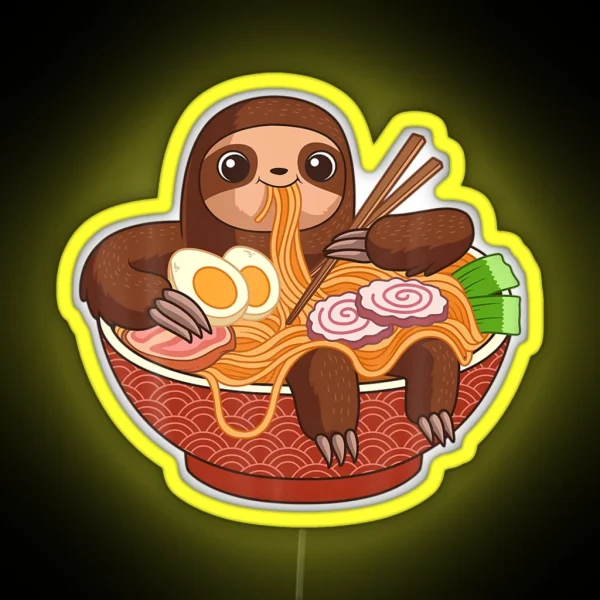 Kawaii Cute Anime Sloth Japanese Ramen Noodles RGB Neon Sign