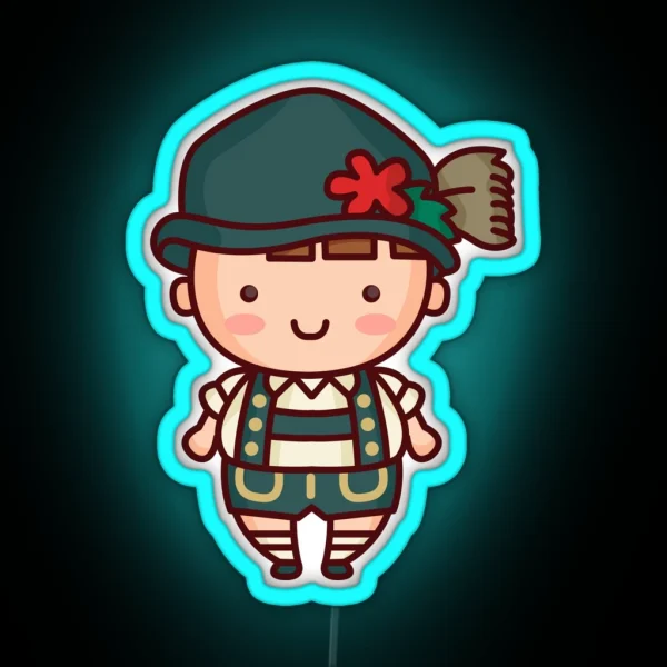 Kawaii Cute Bavarian Boy In Lederhosen Cartoon RGB Neon Sign