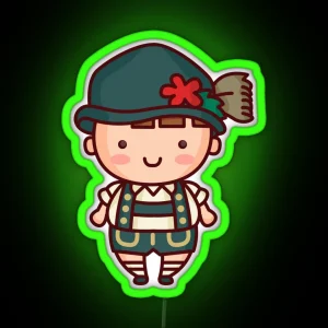 Kawaii Cute Bavarian Boy In Lederhosen Cartoon RGB Neon Sign