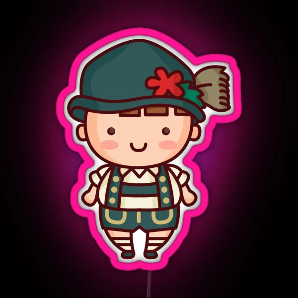 Kawaii Cute Bavarian Boy In Lederhosen Cartoon RGB Neon Sign
