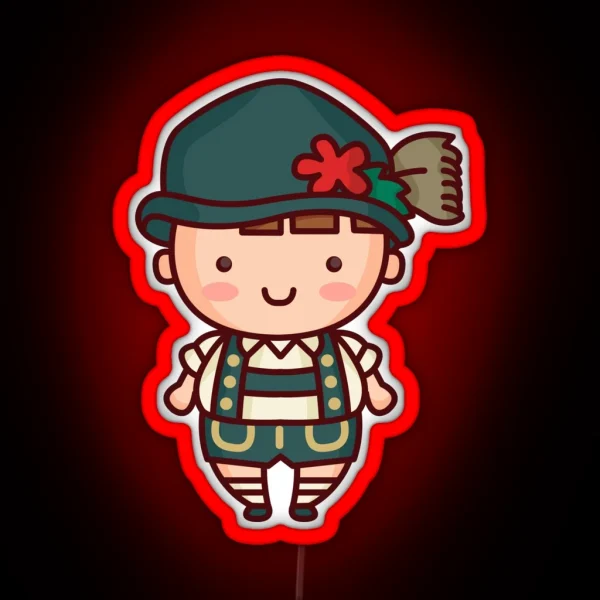 Kawaii Cute Bavarian Boy In Lederhosen Cartoon RGB Neon Sign
