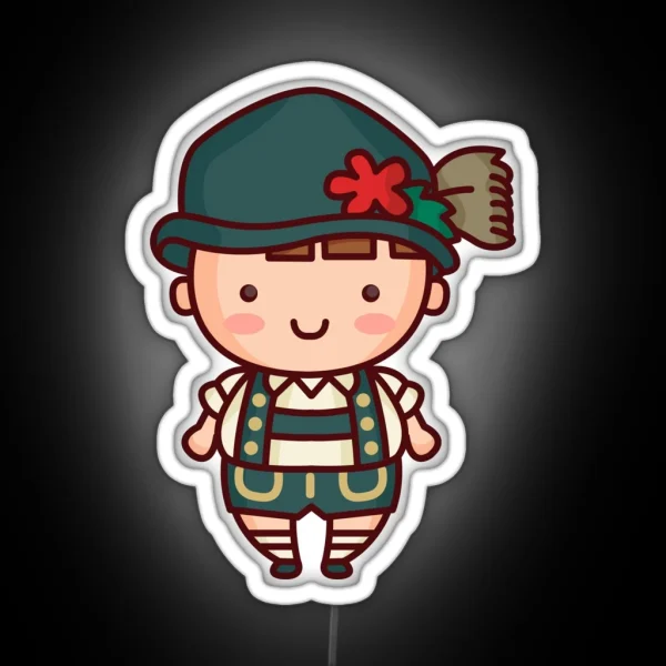 Kawaii Cute Bavarian Boy In Lederhosen Cartoon RGB Neon Sign