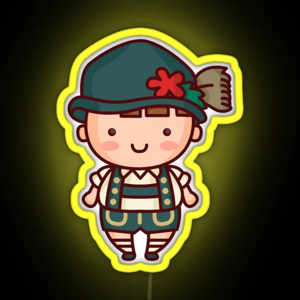 Kawaii Cute Bavarian Boy In Lederhosen Cartoon RGB Neon Sign