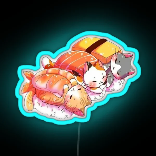 Kawaii Cute Cats Sushi Otaku Japanese RGB Neon Sign