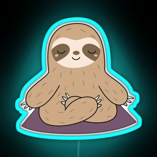 Kawaii Cute Yoga Meditating Sloth RGB Neon Sign