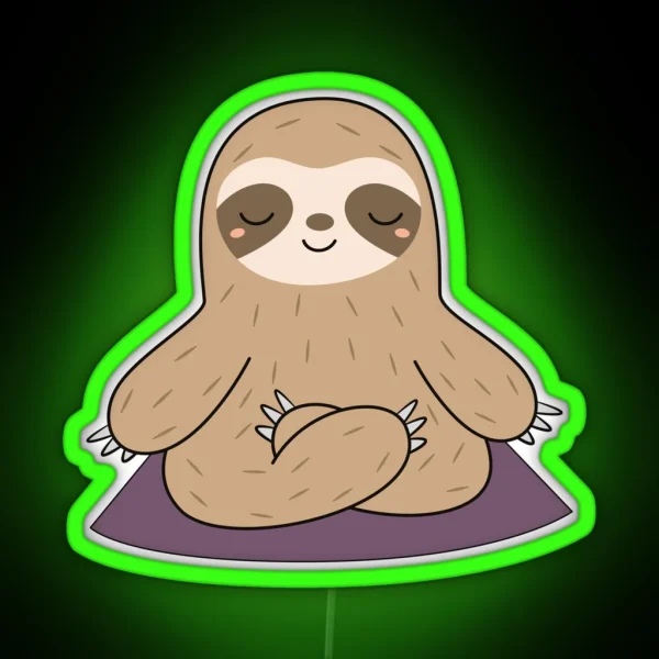 Kawaii Cute Yoga Meditating Sloth RGB Neon Sign