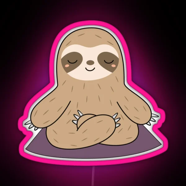 Kawaii Cute Yoga Meditating Sloth RGB Neon Sign
