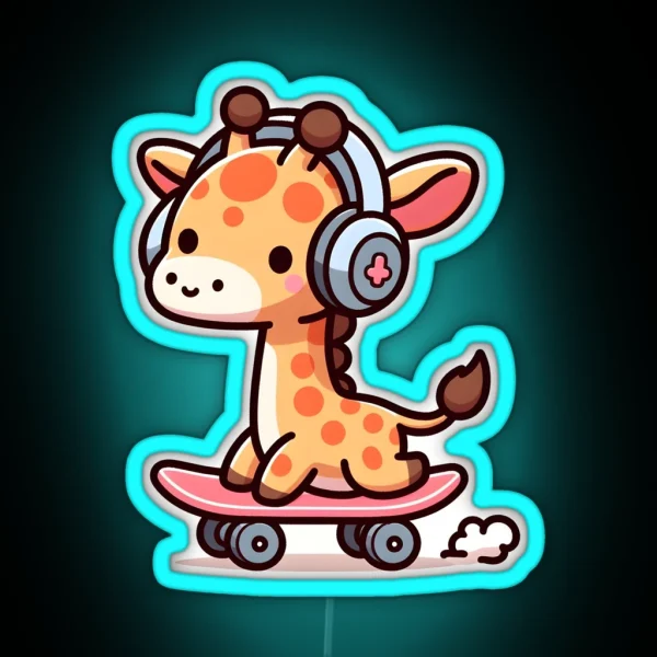 Kawaii Giraffe With Headphones RGB Neon Sign