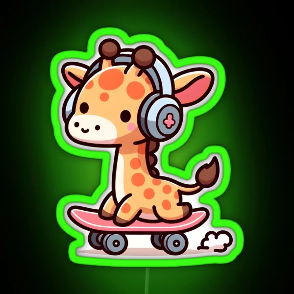 Kawaii Giraffe With Headphones RGB Neon Sign