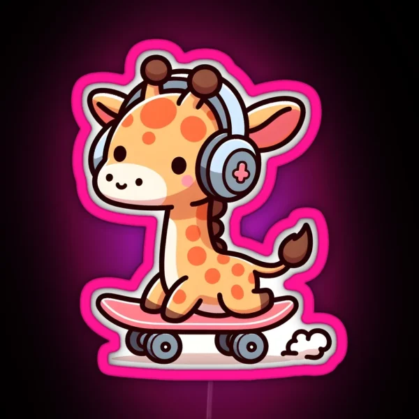 Kawaii Giraffe With Headphones RGB Neon Sign